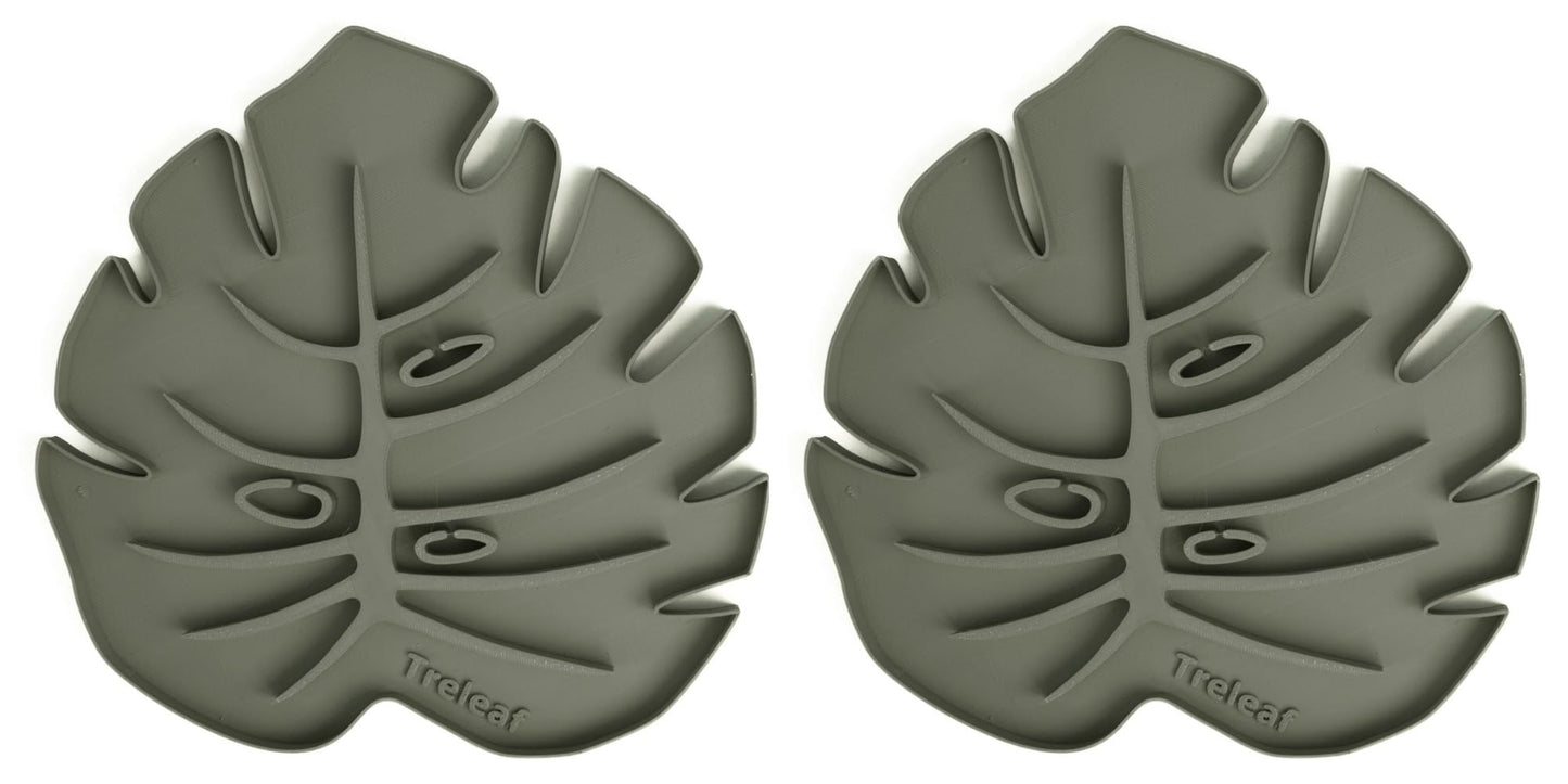 Treleaf Tera Sausr™ – 6" Monstera Leaf Plant Pot Saucer & Drip Tray (Set of 2) – Decorative Humidity Tray for Indoor Houseplants – 3D Printed Eco-Friendly Design - Green