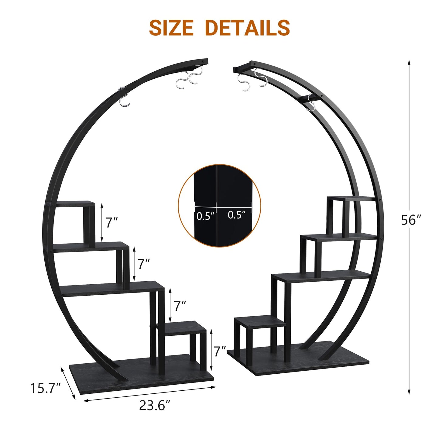 GarveeLife Plant Stand Indoor 5 Tier Tall, Metal Half Moon Plant Shelf 2 Pack, Stylish Tiered Flower Rack for Multiple Plants Display, Tall and Space-Saving Design