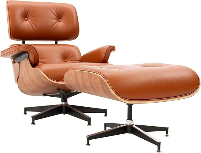 Top Grain Leather, Mid Century Chaise Lounge Chair and Ottoman, Modern Chair