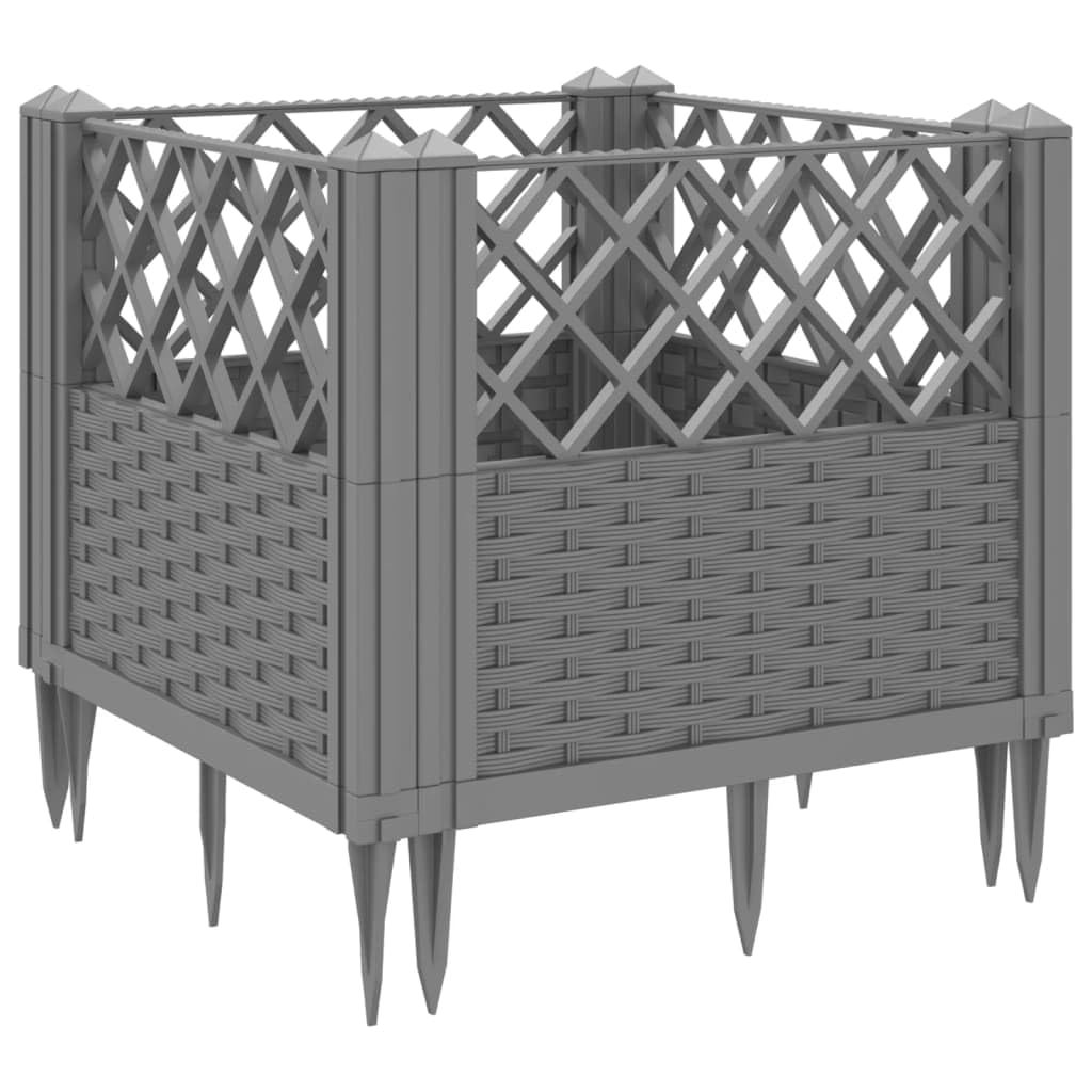 Logeirevo Garden Planter Box with Pegs, Outdoor PP Raised Garden Bed Planter for Vegetables, Grass, Lawn, Yard, Light Gray 17.1"x17.1"x17.1" PP,-1195