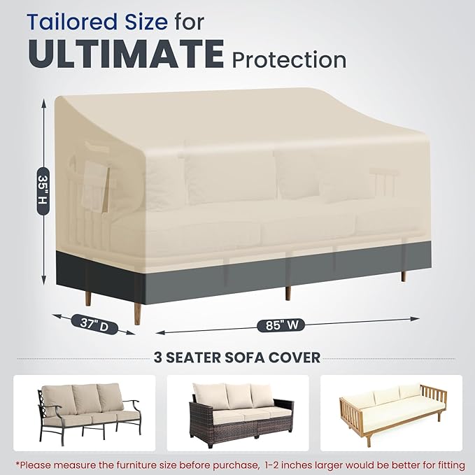 Extra Heavy Duty Outdoor Couch Cover Waterproof, Large 3-Seater Patio Sofa Cover