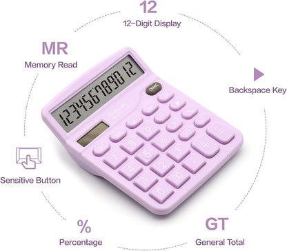 2PC Basic Office Desktop Calculator - 12 Digit Purple LCD Display, Sensitive Buttons, School & Office Supplies