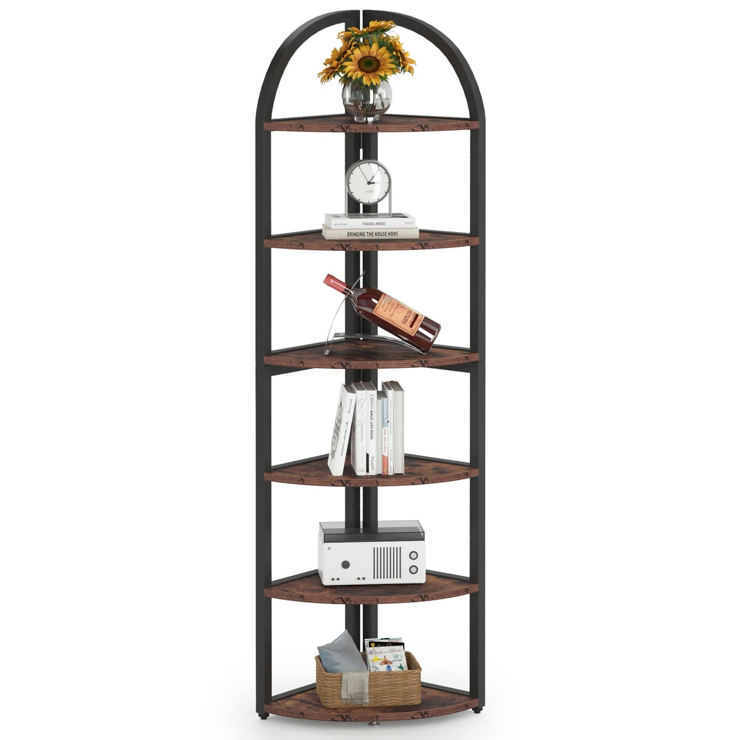 Tribesigns 6 Tier Corner Shelf, 71 inch Tall Corner Bookshelf for Small Space, Rustic Plant Stand Display Rack for Living Room, Home Office, Kitchen