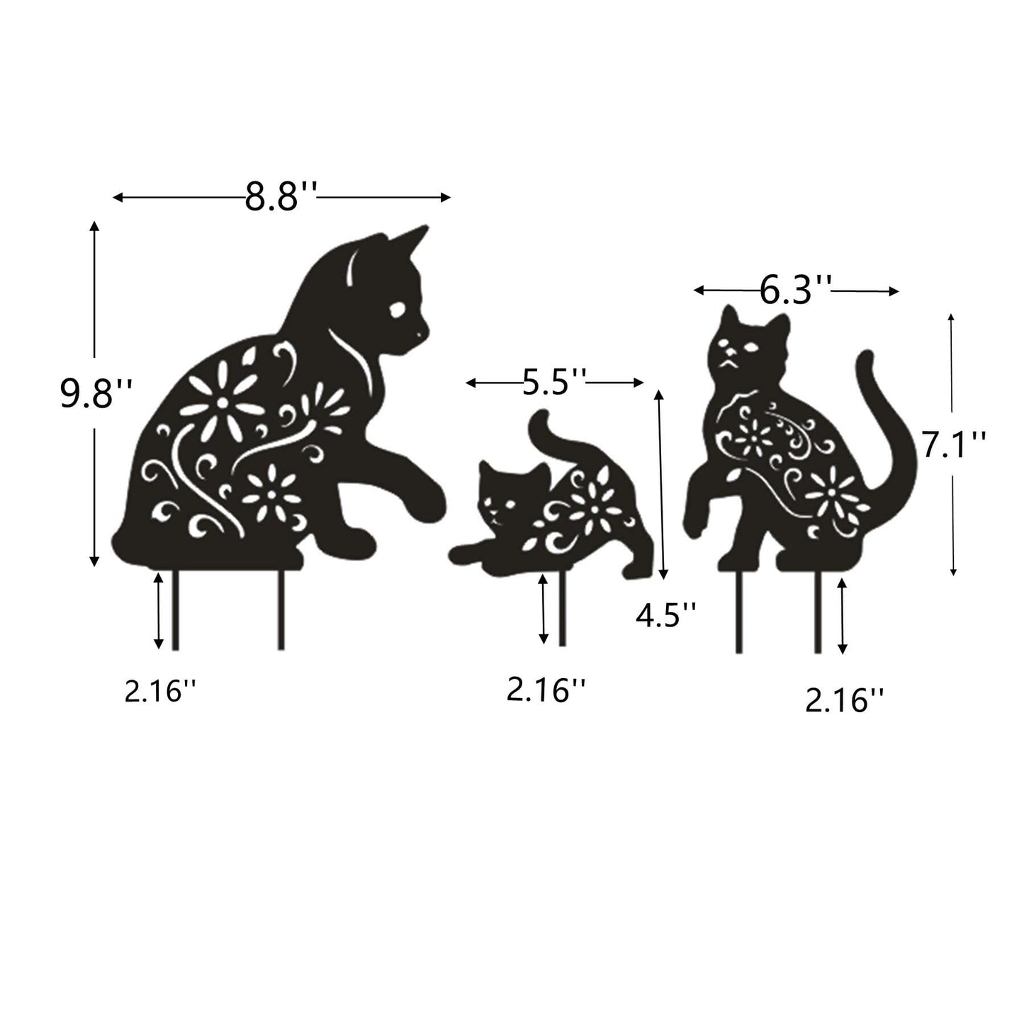RANNYOZIO 3 Pack Cat Decorative Garden Stake Metal Cat Garden Statues Black Cats Silhouette for Yard Outdoor Decor Lawn Ornaments