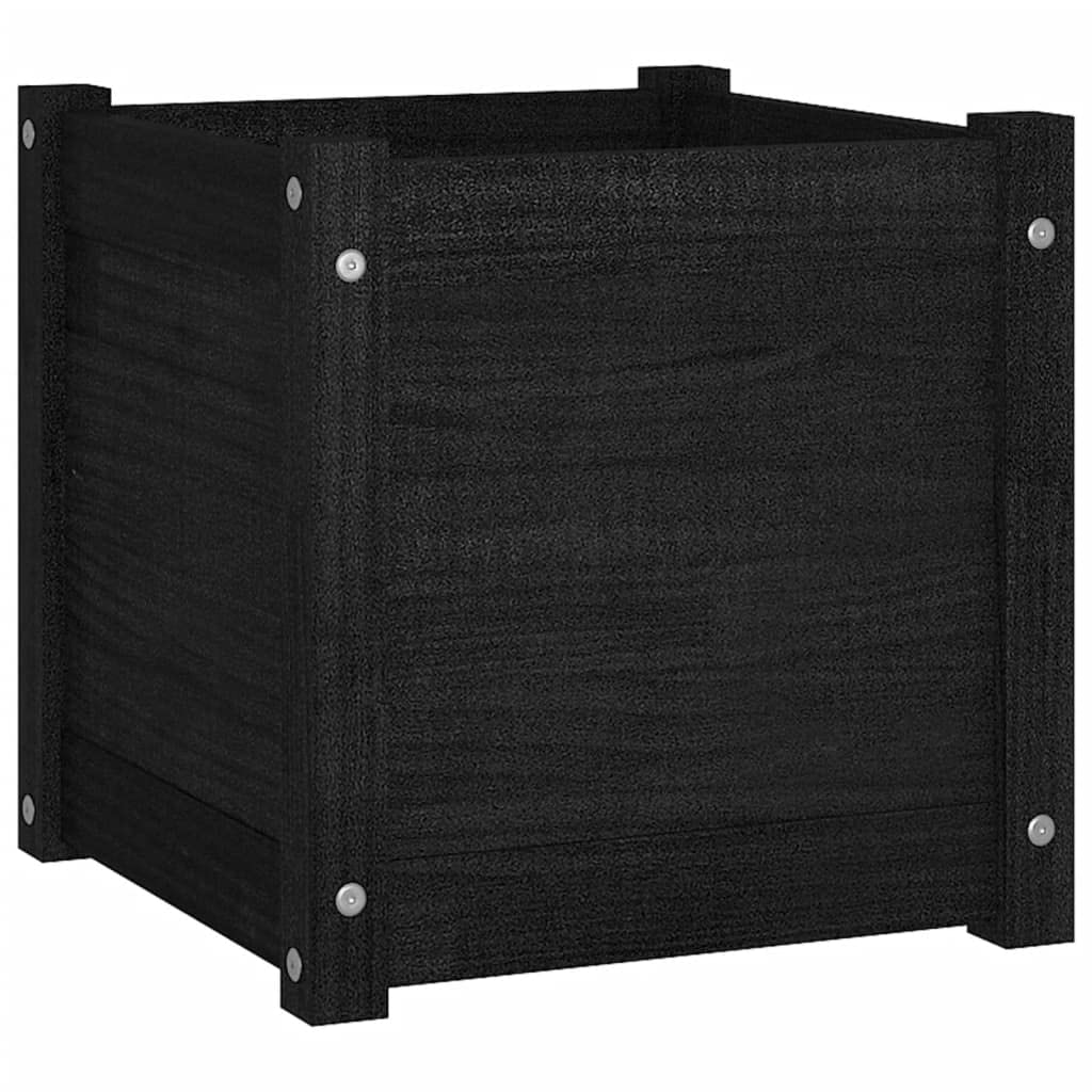 Yisssmeng Matte Black Square Planter Set of 2 Solid Pine Wood 15.7x15.7x15.7 in Outdoor Garden Box with Drainage for Patio Balcony Herb Flower Tomato Plants