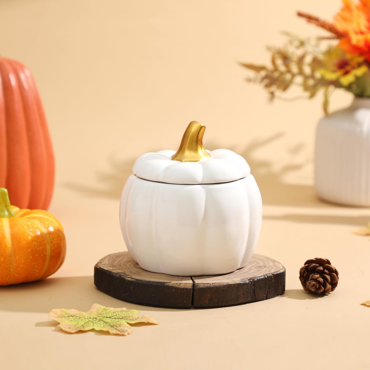 Gifts for Women,White Pumpkin Candle,Pumpkin Shape Candles,Pumpkin Spice Scented Candles,Fall Candles for Women,Fall Decor,White,9oz
