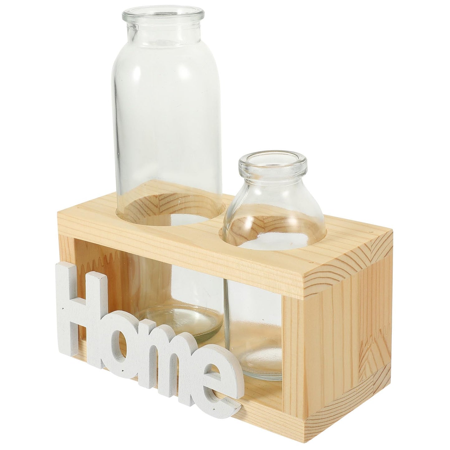 Balacoo Glass Hydroponic Vase Set with Wooden Stand, 2pcs Indoor Terrarium Planter for Living Plants, Decorative Tabletop Home Décor for Hydroponics and Plant Propagation