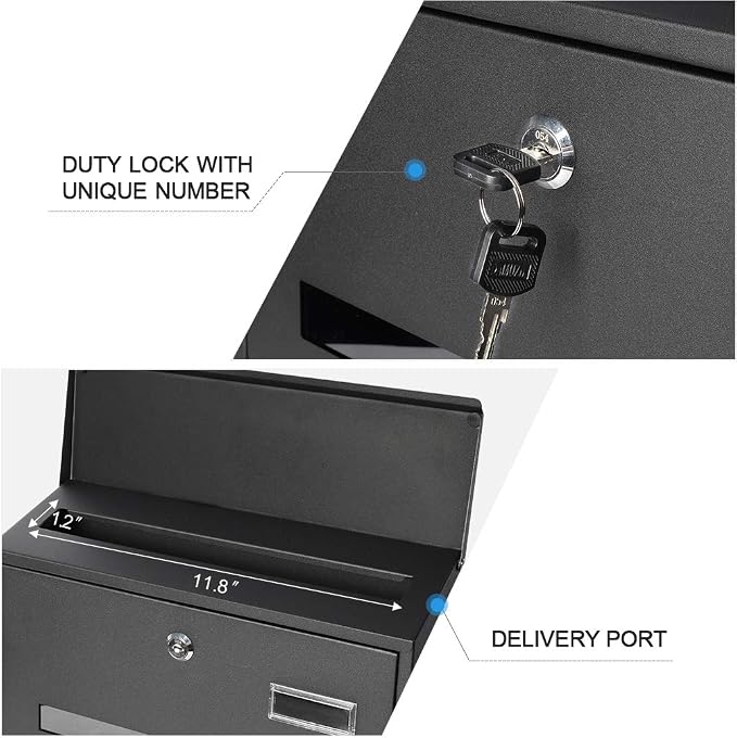 Locking Mailbox Wall Mounted Vertical mailboxes with Key Lock Large Capacity Steel Cover Metal Postbox for House Home Outside,Key Lock Drop Box with Galvanized Cover,13.6 x 12.8 x 4.3Inch