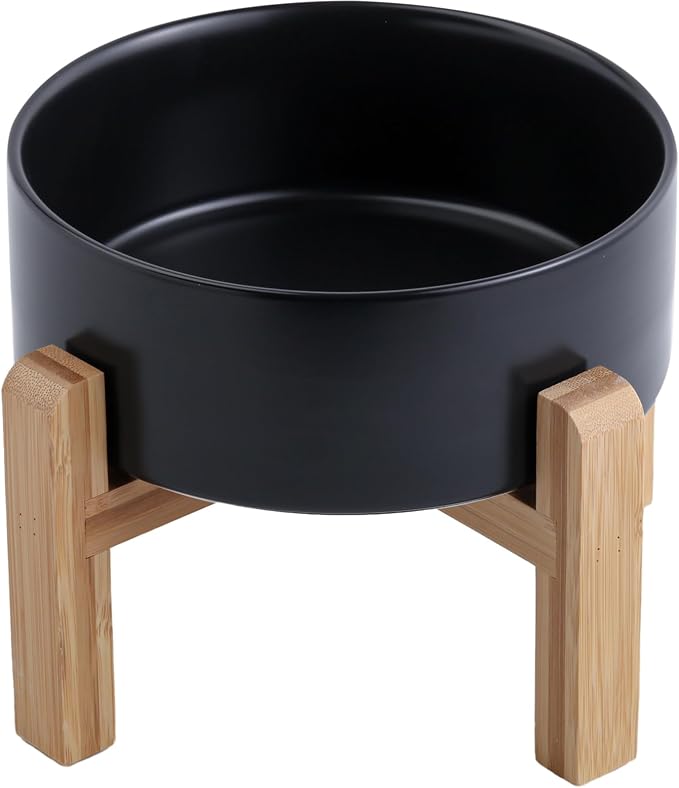 Black Raised/Elevated Ceramic Dog Bowl for Small Medium Sized Breeds,Dog Food Water Bowl with Stand,6 in Non Slip Heavy Pet Feeding Dish 3.6 Cups/ 850 ml /28 OZ