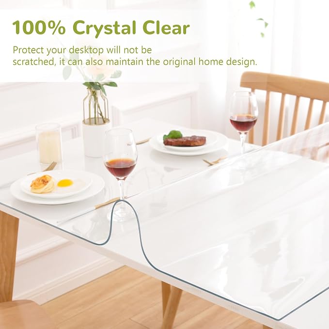 Clear Table Cover - 43 x 87 Inch, 1.5mm Thick Plastic, Waterproof Pad for Dining, Kitchen or Office