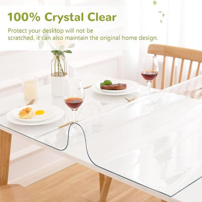 43 x 95 Inch Clear Table Cover Protector, Clear Table Protector for Dining Room Table, 1.5mm Plastic Table Cover, Waterproof Table Pad for Kitchen, Office