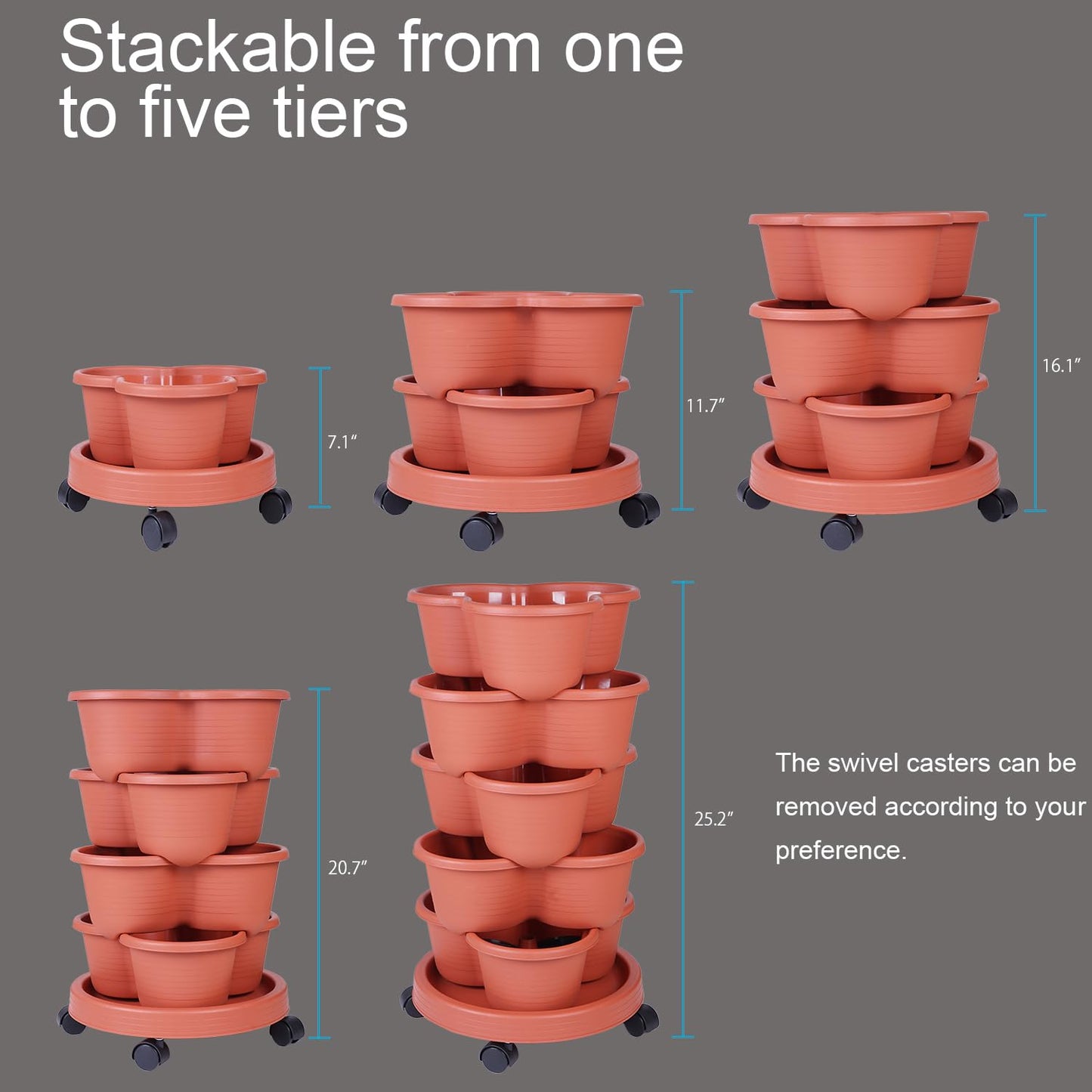 Pinky Family 5-Tier Vertical Garden Tower Stackable Planter for Strawberries, Flowers, Vegetables & Herbs(Indoor & Outdoor)