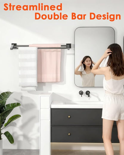 Alise Bath Double Towel Bars,Towel Holder Towel Racks for Bathroom Lavatory,24 Inch SUS304 Stainless Steel Towel Hanger Towel Rail Wall Mount,Matte Black