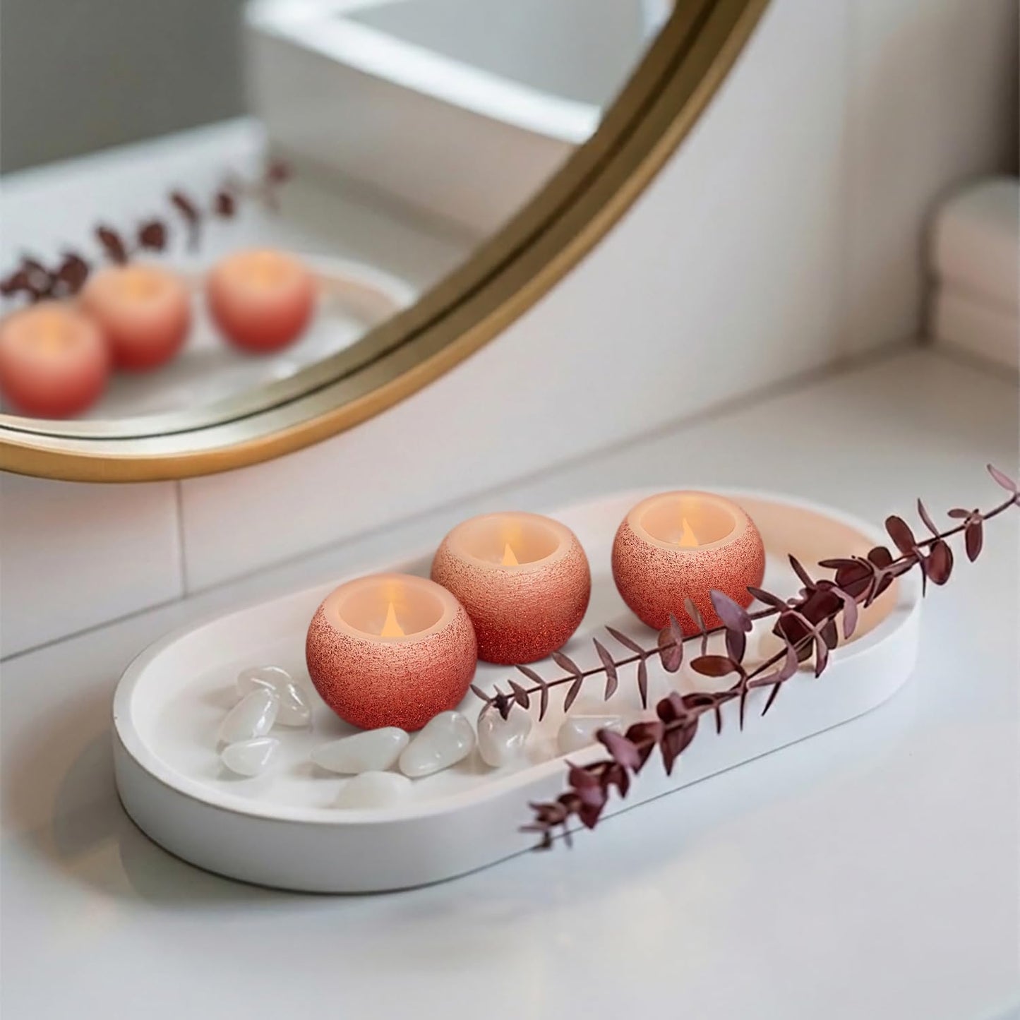 FURORA LIGHTING Red Glitter Flameless Candles - Small 2.4" W x 1.6" H Real Wax, LED Flicker, 3-Pack, Battery Included, Home Decor & Centerpiece