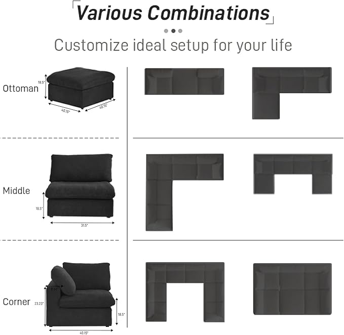 Cloud Couch Modular Sectional Sofa, 160.6" L Shaped Convertible Sectional Sofas