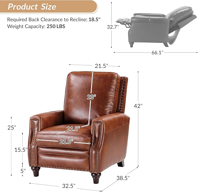 HULALA HOME Genuine Leather Manual Recliner Chairs Set of 2