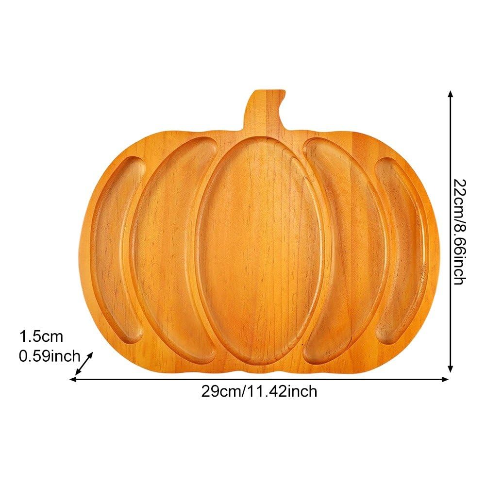 Vbsqic Halloween Pumpkin Tray Wooden Pumpkin Platter Party Cheese Platter Serving Tray Plate,Dried Fruit Dessert Tray for Home Halloween