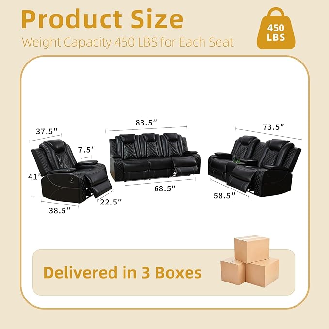 2 Piece Power Recliner Sofa Set -2 Loveseats, Electric Reclining Living Room