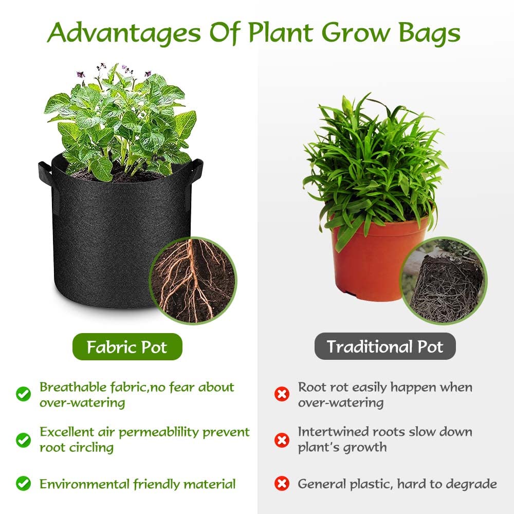 Airsnigi 50 Pack 10 Gallon Grow Bags Bulk, Heavy Duty Thickened Fabric Pots Nonwoven Plant Bags with Handles, Breathable Plant Growing Containers Bags for Nursery Garden Fruit Vegetable Flower