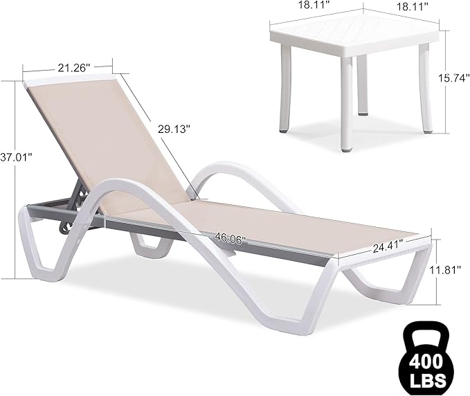 PURPLE LEAF Patio Chaise Lounge Chair Set Outside Aluminum Plastic Stackable