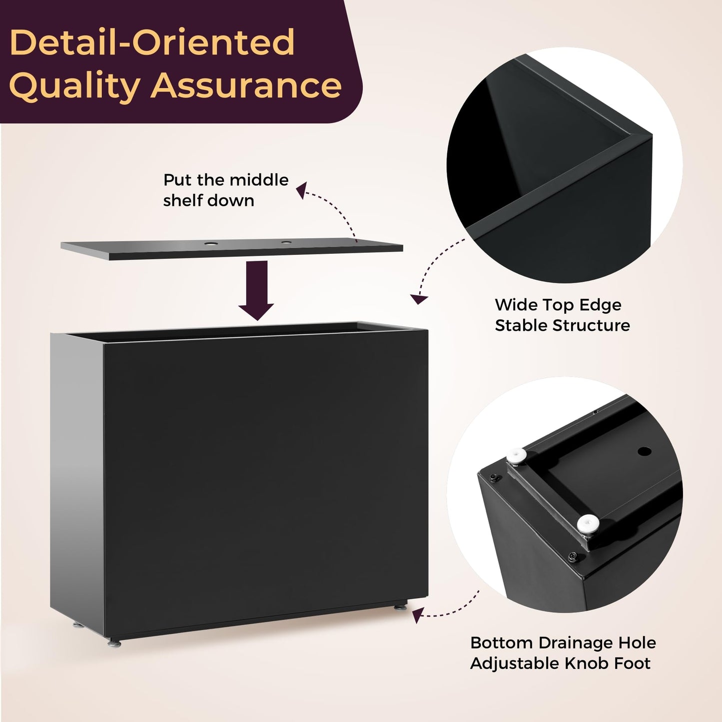 Foresland 36Wx11Dx30H Tall Metal Planter Box with Removable Middle Partition and Adjustable Feet, Outdoor Elevated Planters for Patio, Yard, Deck | Easy Assembly, Drainage Holes, Black