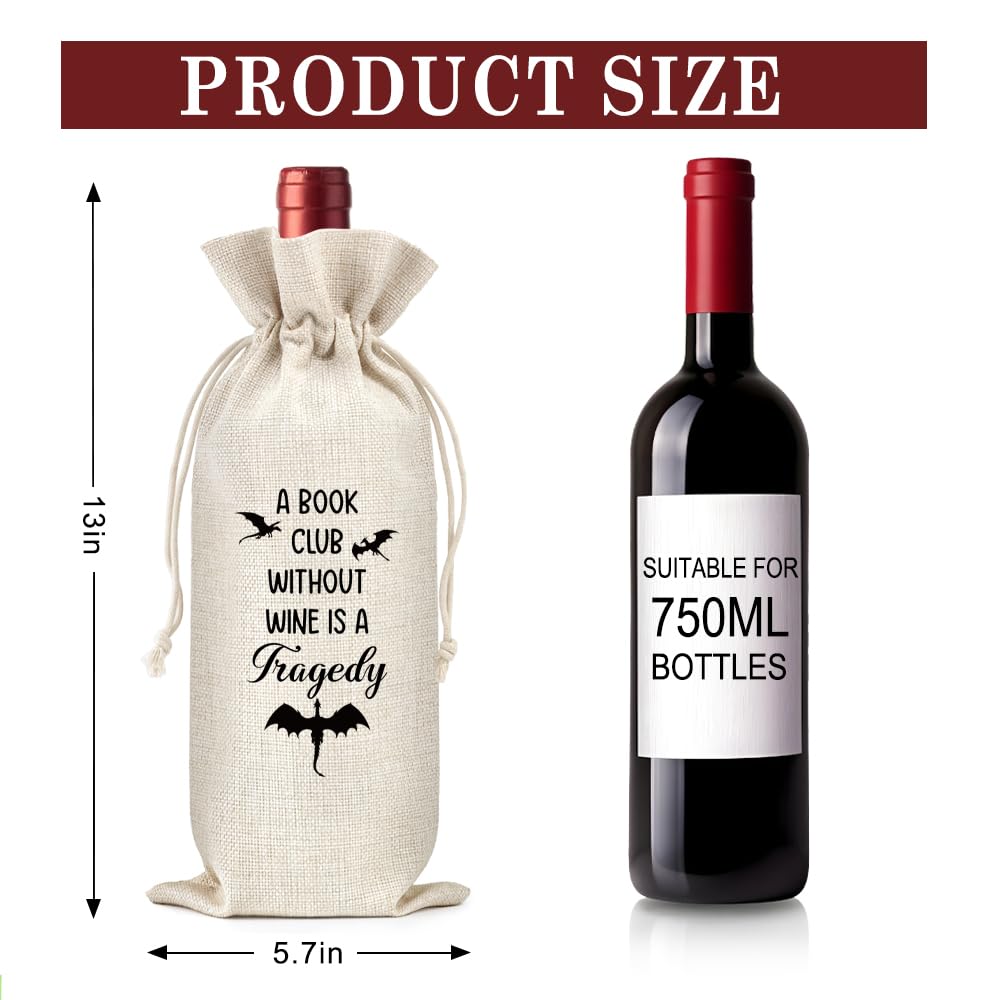 WHTYEFZ Book Club Without Wine Is A Tragedy Wine Gift Bag, Funny Book Lover Gifts for Women Men Friend Librarian Teacher Reader Hostess, Book Club Party Decor Reusable Bottle Tote for 750ml Wine