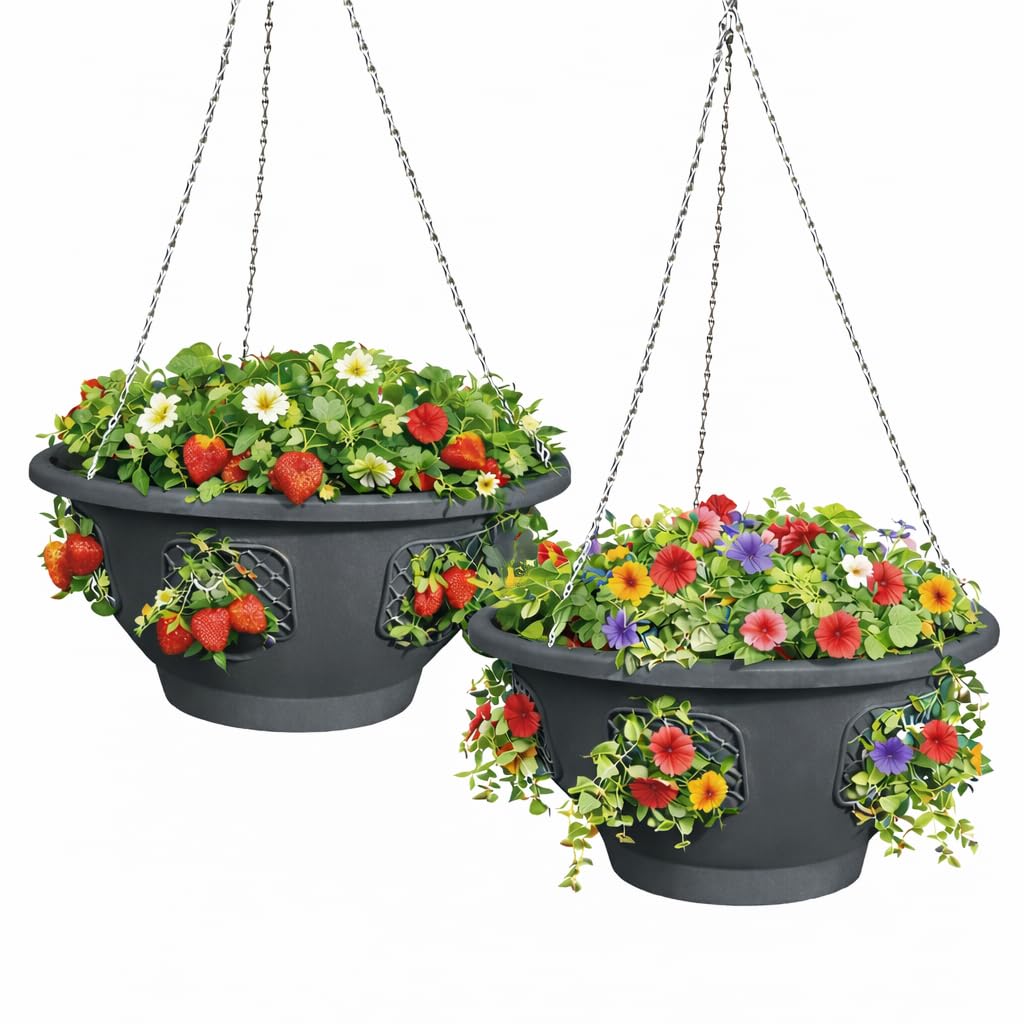smart spring Ultimate Hanging Baskets - Strawberry, Tomato, Flower, and Herb Outdoor Planters - Use Garden Pots for Growing Plants Outside On A Deck, Fence, or Balcony (2)