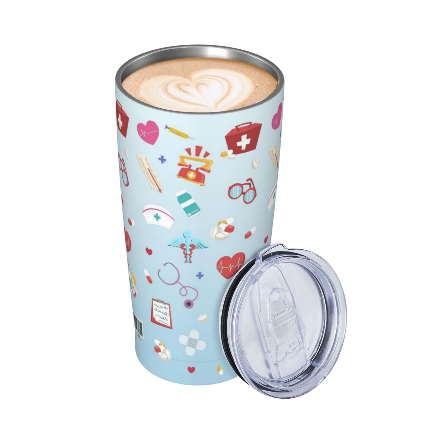 TOUNHEYA Nurse Tumbler with Lid and Straw Blue 20oz Insulated Stainless Steel Cup Blue White Travel Coffee Mug Water Bottle for Women Gift for Birthday Christmas