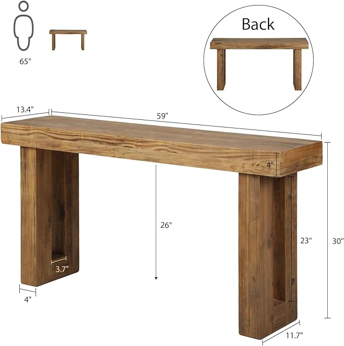 HOKYHOKY Reclaimed Solid Wood Console Table, Rectangular Couch Tables Behind