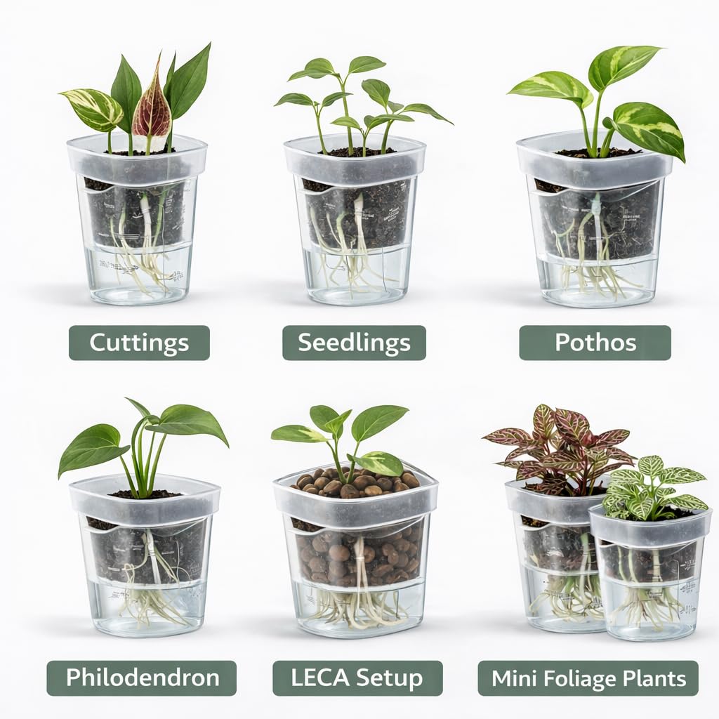 TNDCKP Mini Self Watering Pots 2.5” (10 Pack), Clear Double-Layer Planters with Anti-Root Rot Design, Continuous Watering System, Includes Cleaning Brush for Indoor Plants, Office & Travel