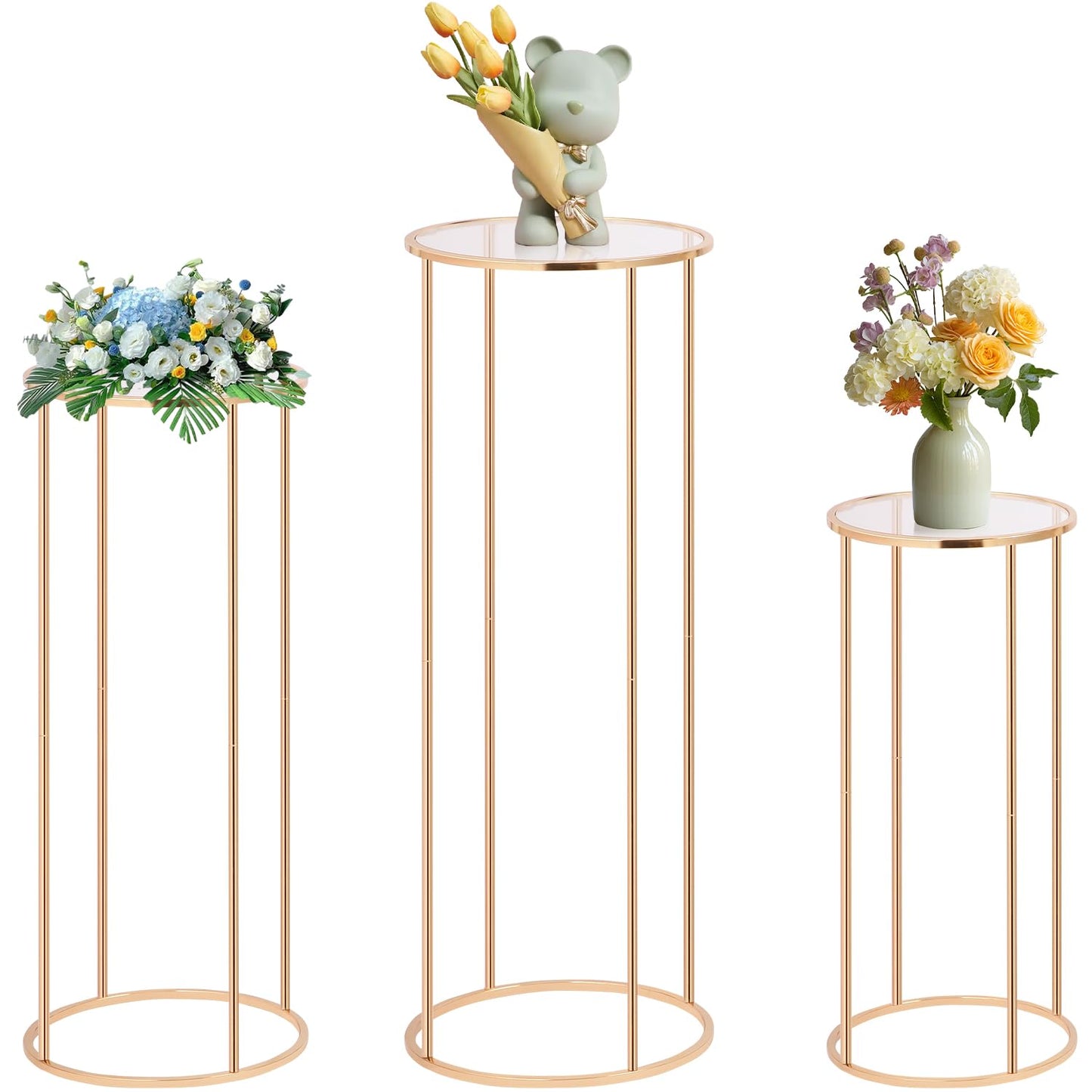 Cylinder Stands for Party, 3Pcs Gold Cylinder Pedestal Stand, Cilindros Para Fiestas Cake Table Stand Parties Metal Round Cylinder Display Plant Stand Tables for Weddings Birthday Party Decorations