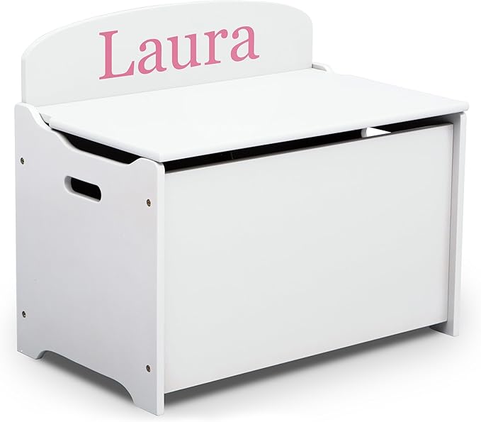 Delta Children Personalized MySize Deluxe Toy Box, Bianca White