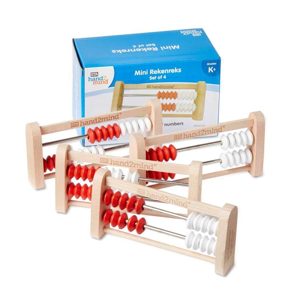 hand2mind Mini 20-Bead Wooden Rekenrek, Number Rack for Kids, Abacus for Kids Math, Counting Beads, Math Manipulatives, Elementary Teacher Must Haves (Set of 4)