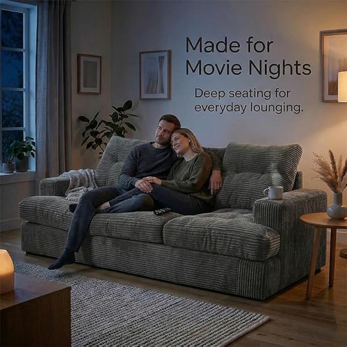 85" Corduroy 3 Seater Sofa in a Box, High-Density Foam Couch, No Assembly