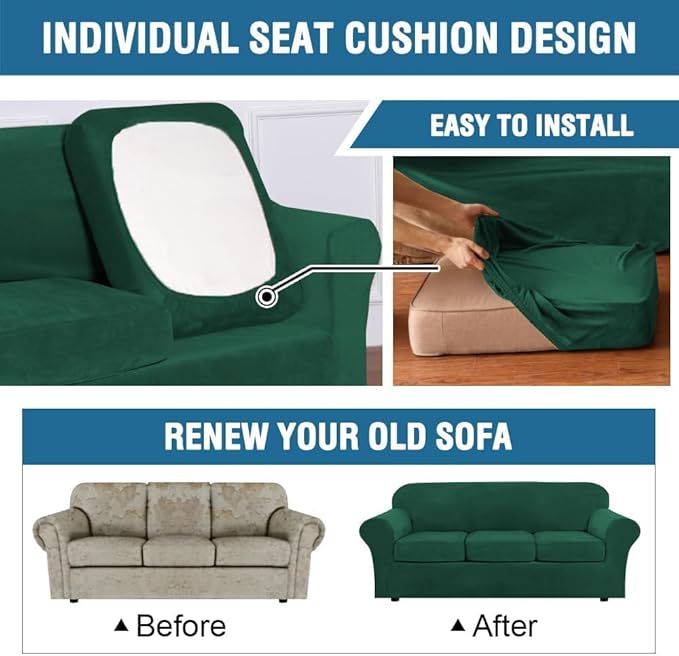 H.VERSAILTEX High Stretch Sofa Slipcover 4 Piece Cover Velvet Furniture