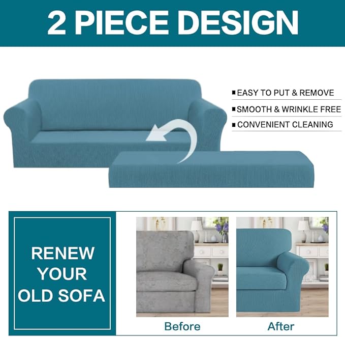 Turquoize Stretch Sofa Slipcover 2 Pieces Sofa Cover Couch Cover