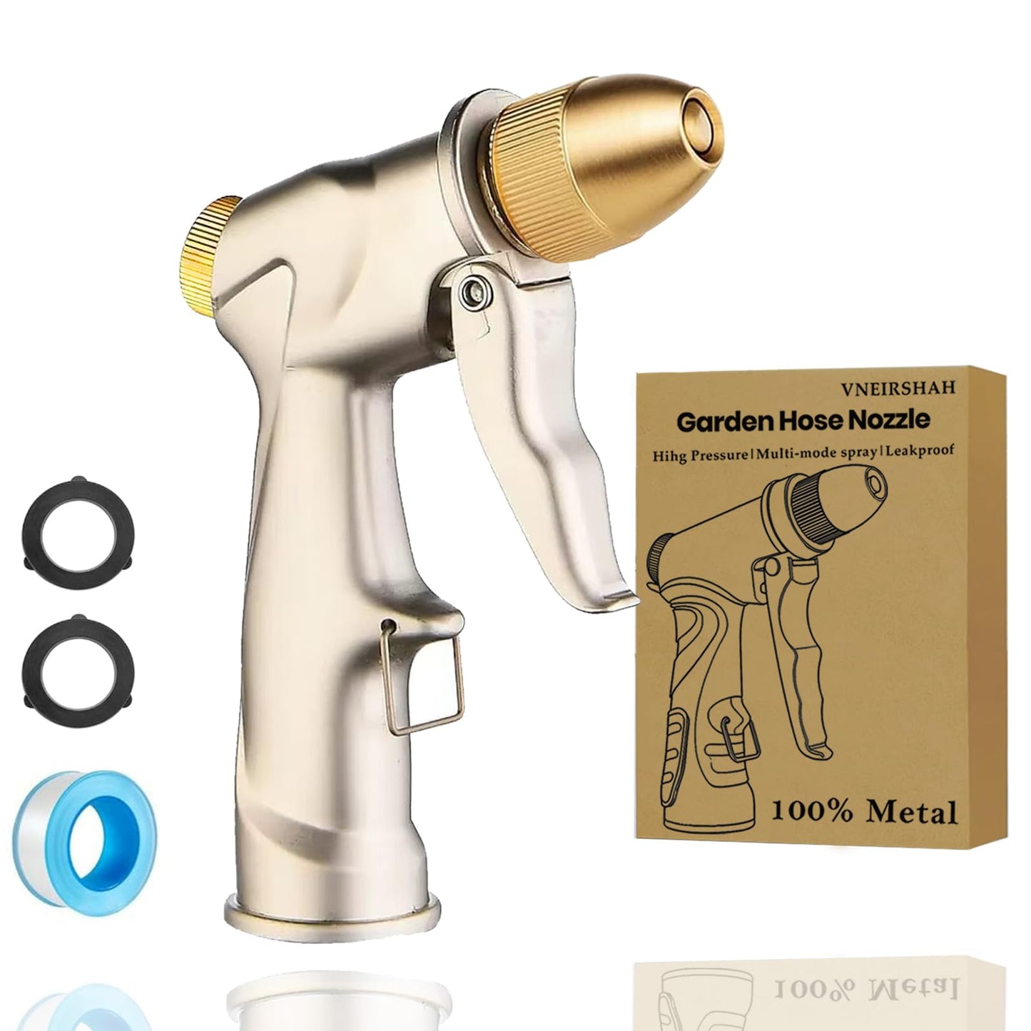 VNEIRSHAH Garden hose nozzle spray,all metal heavy-duty hand-held high pressure hose nozzle,with a variety of adjustable spray modes,suitable for watering plants, yards, car washes,pets and windows