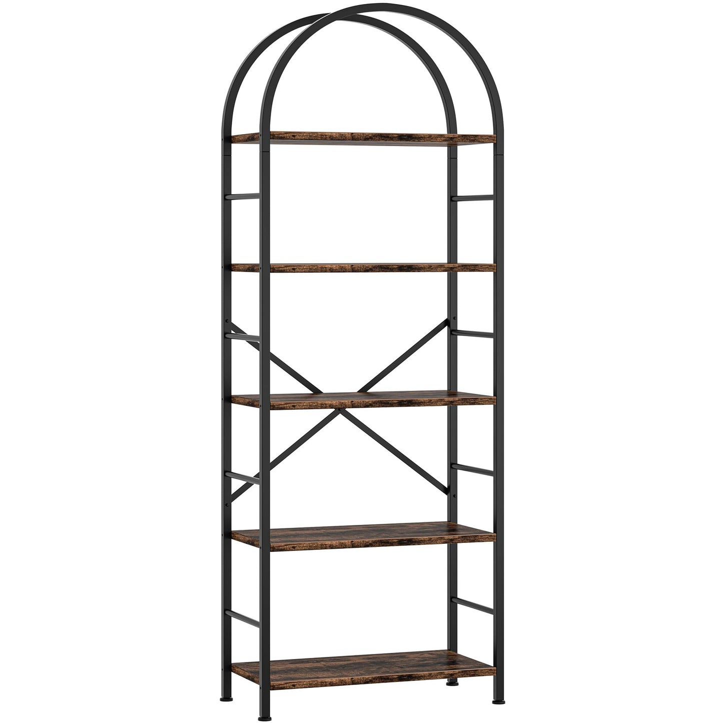 Shintenchi Bookshelf, Arched Bookshelf 5 Tier Bookcase, Tall Shelf for CDs/Books, Home Office Shelf Storage Organizer, Modern Book Shelf for Bedroom/Living Room, Rustic Brown