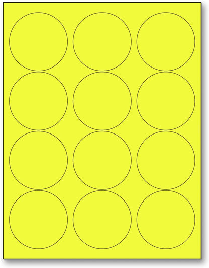 NextDayLabels - 8-1/2 x 11 Neon Color High Light Fluorescent Labels for Laser & Inkjet Printer (Yellow Fluorescent, 2.5" Round - 12 Per Page | 300 Labels)