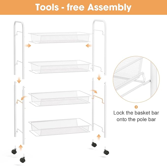 TOOLF 4-Tier Rolling Cart, Metal Utility Cart