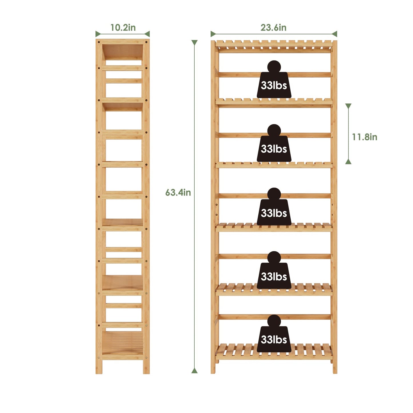 Bamjoy Bamboo Shelf, 6 Tier Bookcase Storage Shelves, Tall Book Rack Shelving Unit, Multipurpose Storage Display Shelf Adjustable Storage Rack for Bathroom Home Office Living Room Kitchen, Natural