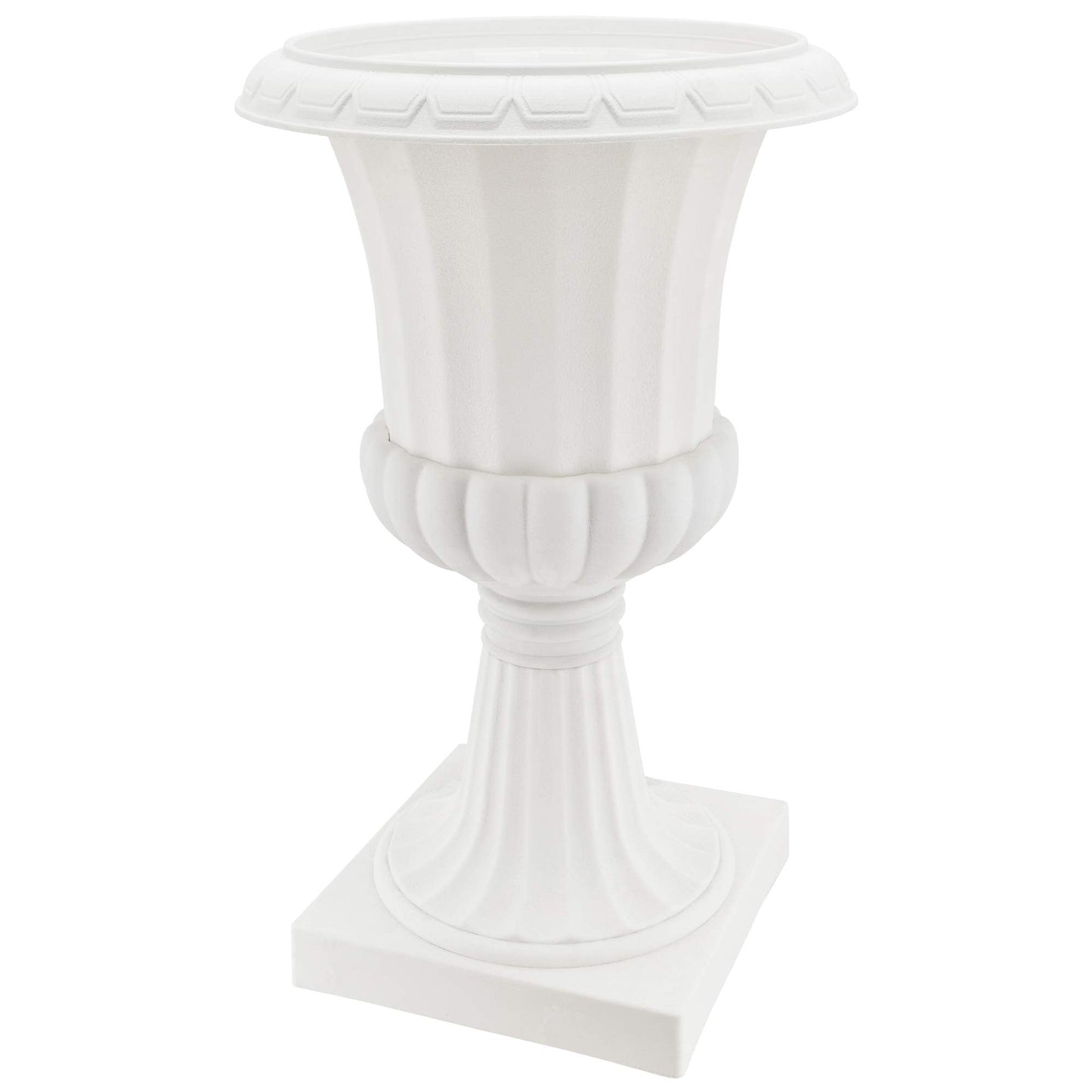 Arcadia Garden Products Plastic Garden Pedestal Urn, Set of 2 Classic Decorative Garden Pot Planter for Indoor and Outdoor Plants, 10” x 17”, White