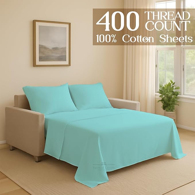 Sleeper Sofa Bed Sheet, 100% Cotton 400 Thread Count, 4 Piece Set, Deep Pocket