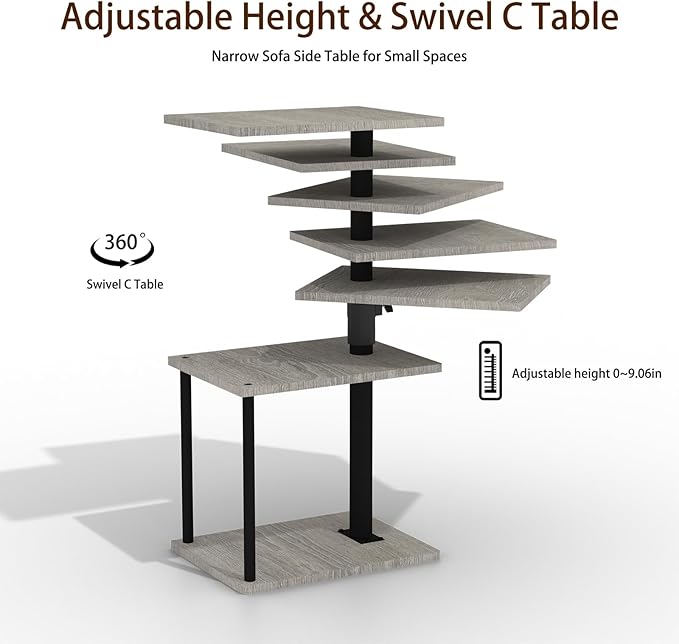 Faesun Swivel Side Table for Couch Arm, Height Adjustable C Table for Recliner
