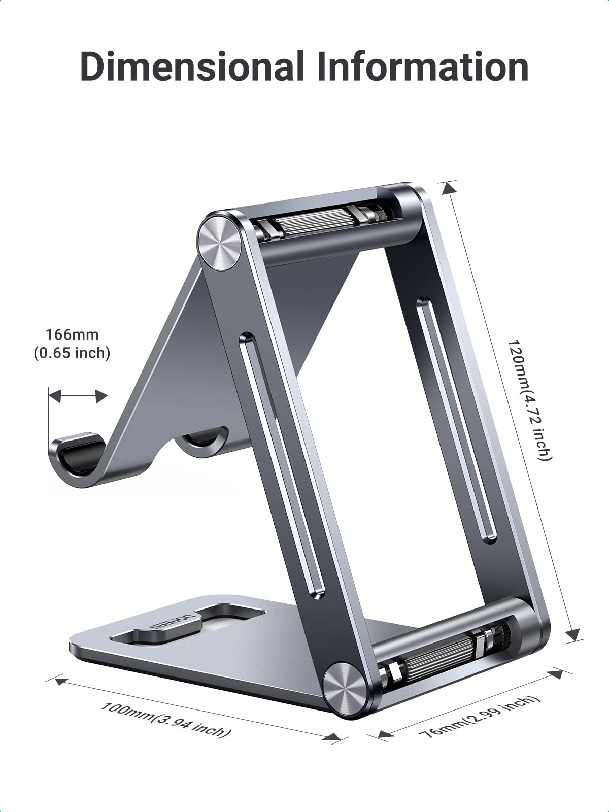 UGREEN Phone Stand for Desk Cell Phone Holder Adjustable Compatible with iPhone 17 Air/16/15/14/13 Pro Max/12 Mini/11/XS Max/XR/X/Nintendo Switch, Aluminum Metal Desktop Stand Portable, Space Grey