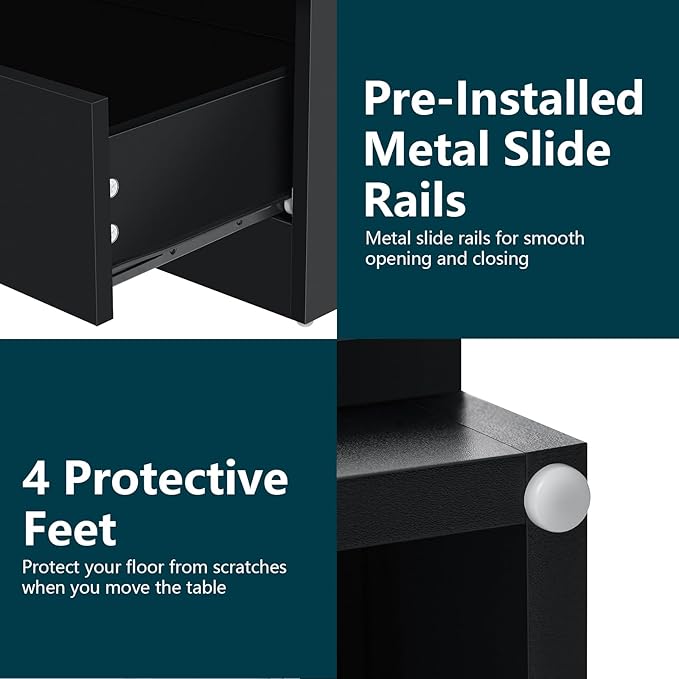 HOMMPA Open Shelf LED Nightstand