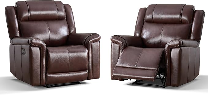 ANJ Premium Genuine Leather Manual Recliner Chair