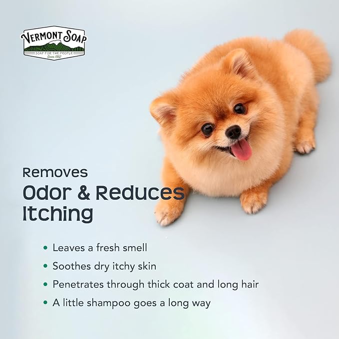 Vermont SOAP Organics Pet Shampoo - Infused with Organic & Natural Olive Oil, Coconut & Aloe Vera Dog Shampoo for Sensitive Skin - USDA Certified Grooming Pet Shampoo - Original Citrus (16oz)