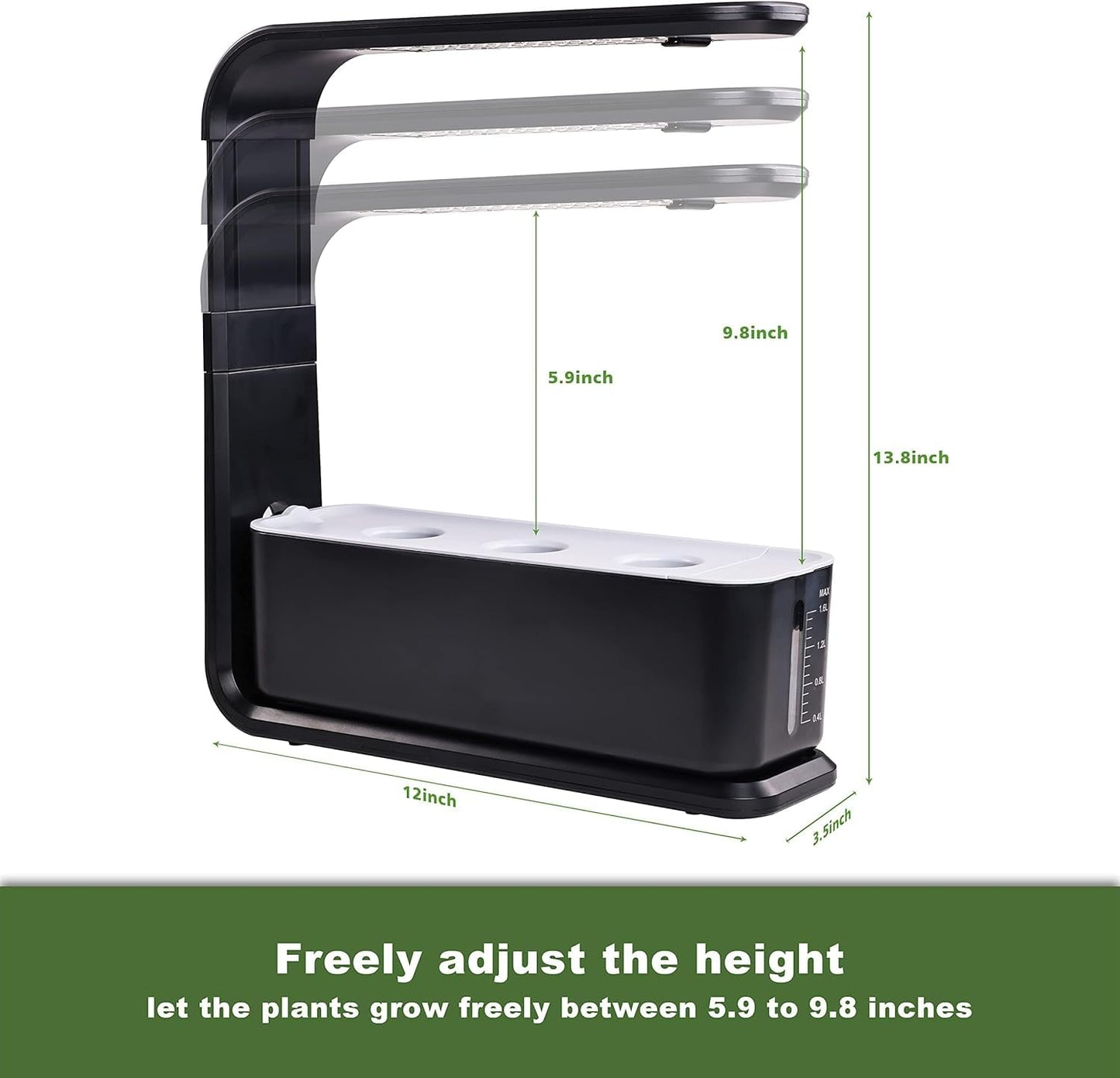 Elevon Hydroponic Growing System, 12-Pod Indoor Garden with LED Grow Light & Height-Adjustable Stand, Quiet Smart Pump Germination Kit, Fresh Harvest Hydroponic Planter for Herbs/Vegetables, Black