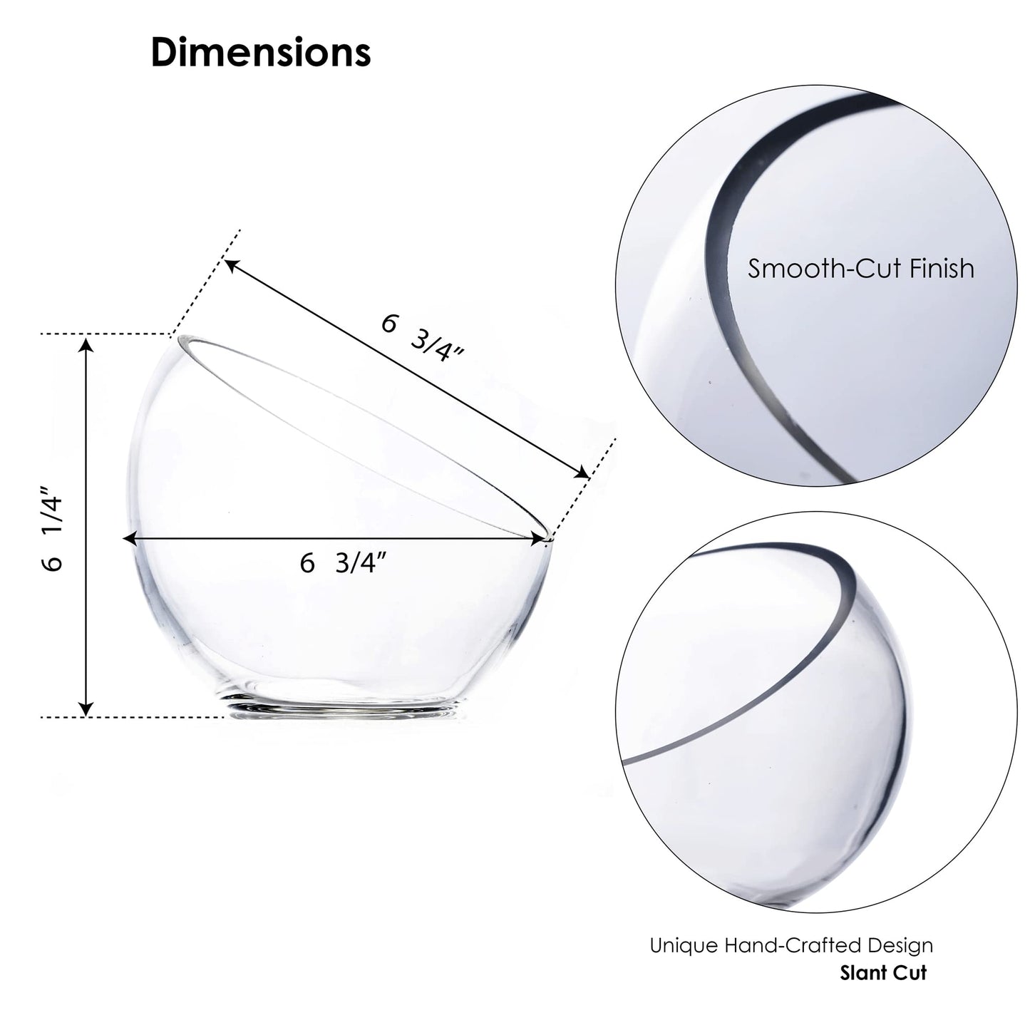 CYS EXCEL Glass Slant Cut Bubble Bowl (H-6" W-7") Clear Flower Vase Globe Bowl Terrarium Round Planter Decorative Centerpiece